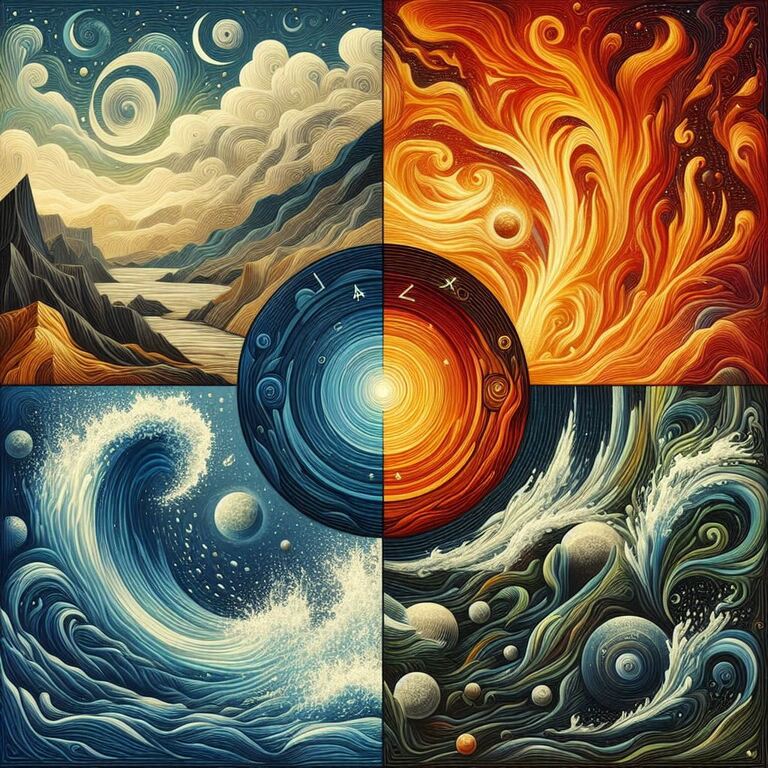 The four elemental substances of nature: earth, water, air and fire